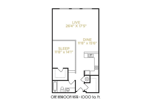 One Bedroom Vista Floor Plan at The Lofts at Shillito Place, Cincinnati, 45202