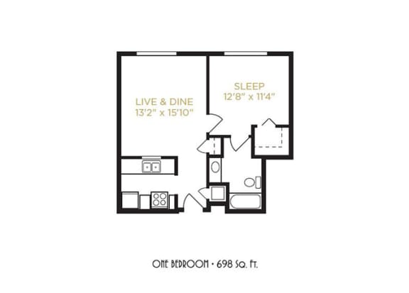 One Bedroom Floor Plan at Gramercy on Garfield, Ohio