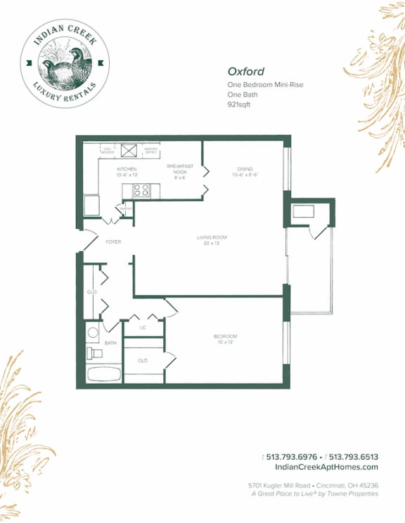1 Bedroom 1 Bath Floor Plan at Indian Creek Apartments, Cincinnati, OH