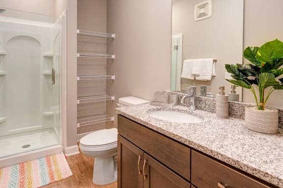 a bathroom with a sink and a toilet and a shower at Adelphi Quarter, Ohio, 43203