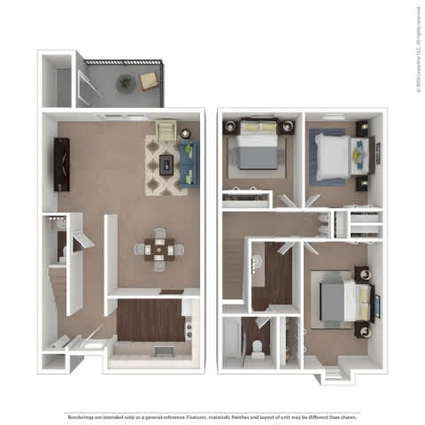 Dauphin Luxe Two Bedroom One Bathroom Floorplan at A62 Apartments, Indianapolis 46220