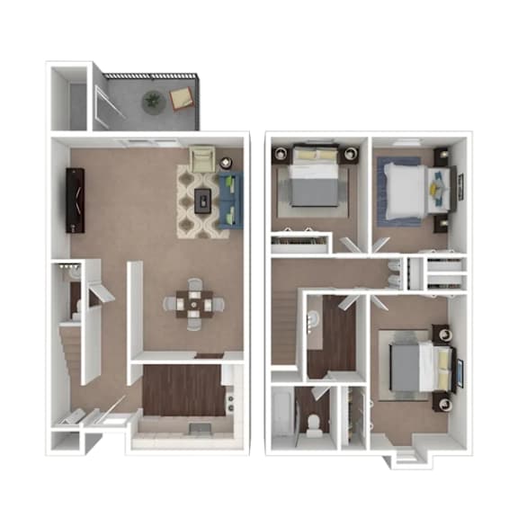 Daulphin Three Bedroom 1.5 Bathroom Floorplan at A62 Apartments, Indianapolis