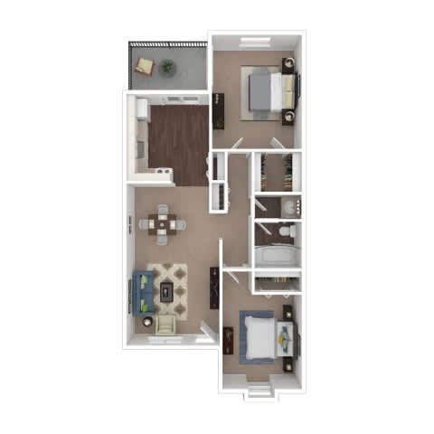 DuMonde1 Two Bedroom One Bathroom Floorplan at A62 Apartments, Indianapolis, IN
