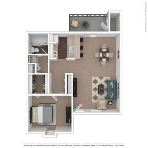 LePetit Luxe1 One Bedroom One Bathroom Floorplan at A62 Apartments, Indiana