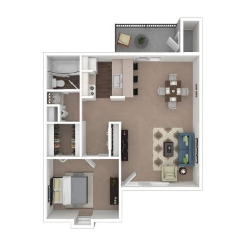 LePetit One Bedroom One Bathroom Floorplan at A62 Apartments, Indiana 46220