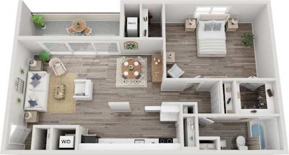 The Wealthall One Bedroom One Bathroom Floorplan at Fountain Parc Apartments, Indiana 46220