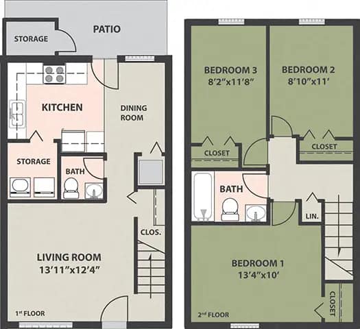 A floor plan of a two-story home with labeled rooms and dimensions.