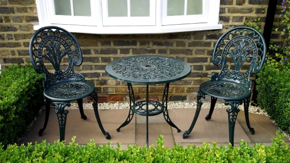Table and two chairs on a patio  at Indian Lookout, Ohio