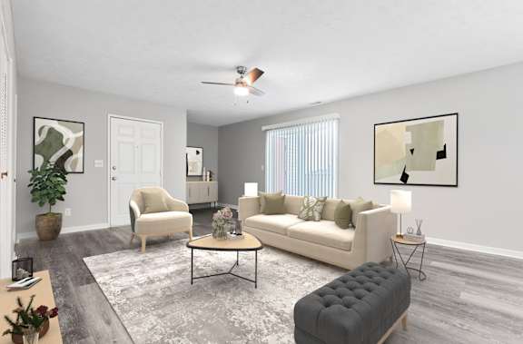 a living room with a couch and two chairs at Parkview of Lebanon Apartments, Lebanon, 41042
