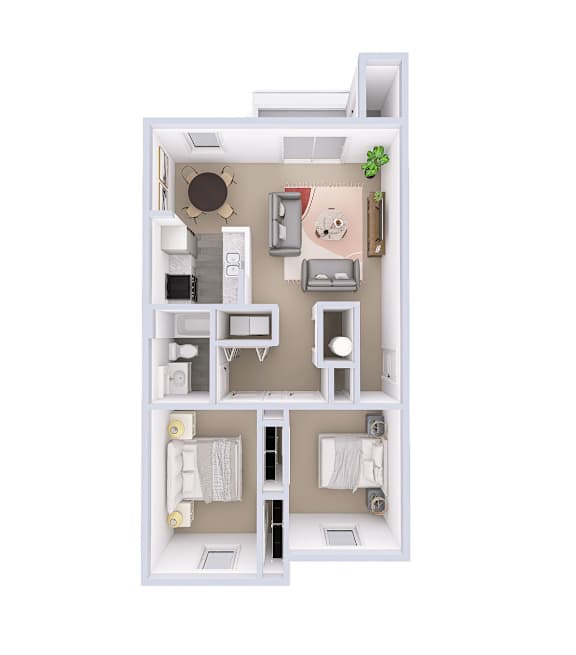 A floor plan of a small apartment with a kitchen, living room, and bathroom.