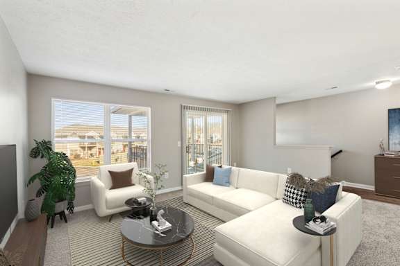 A living room with coffee table at Waterfront Pointe, Indianapolis, 46214