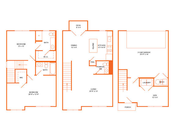 A set of four floor plans for a house with dimensions.