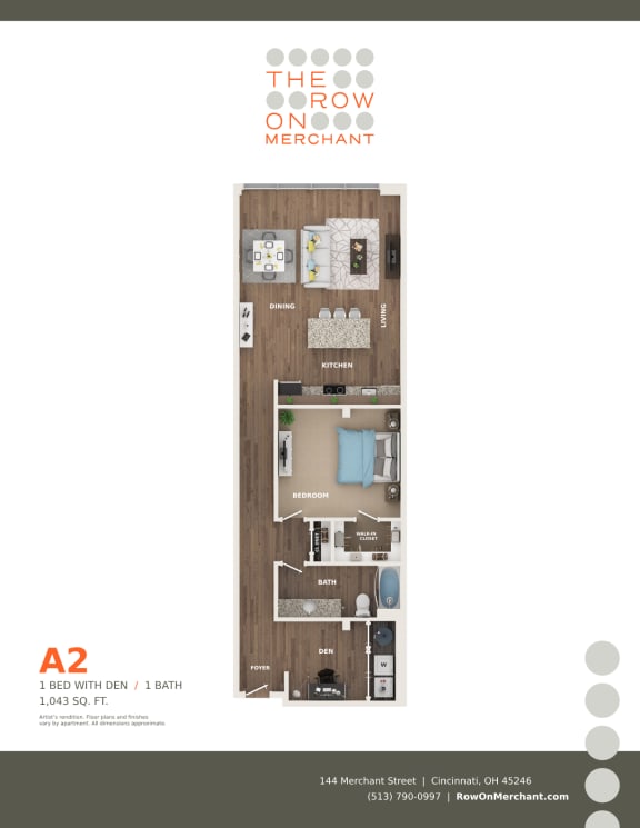 Floor Plan  1 bed 1 bath B at The Row on Merchant Apartments, Springdale, 45246