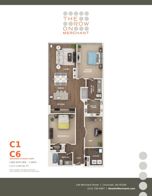 Floor Plan  2 bed 2 bath A at The Row on Merchant Apartments, Springdale