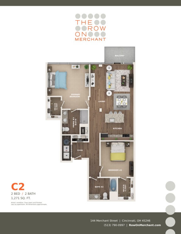 Floor Plan  2 bed 2 bath B at The Row on Merchant Apartments, Ohio