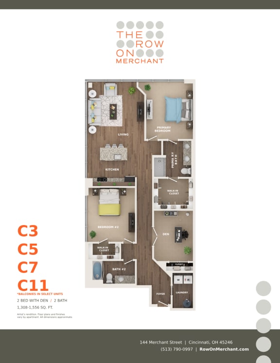 Floor Plan  2 bed 2 bath C at The Row on Merchant Apartments, Ohio, 45246