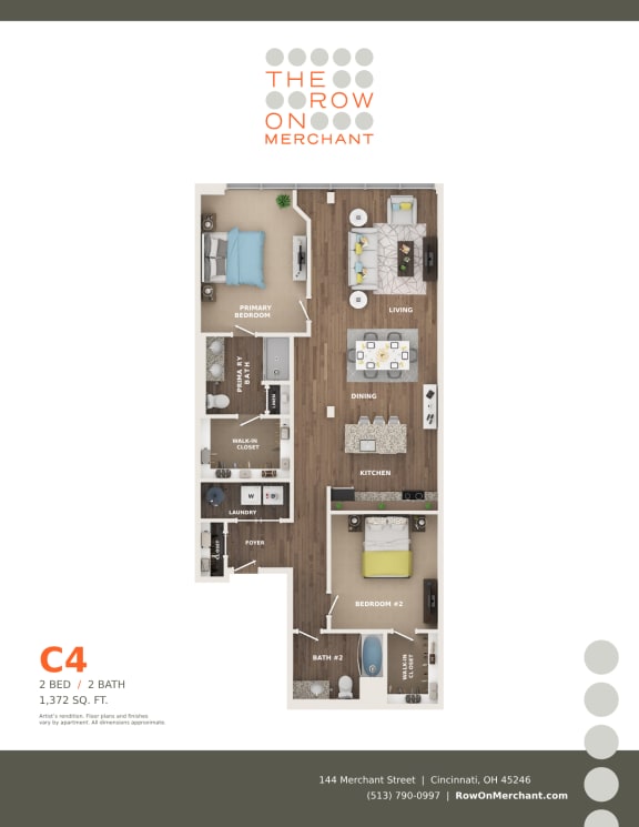Floor Plan  2 bed 2 bath D at The Row on Merchant Apartments, Springdale, OH, 45246