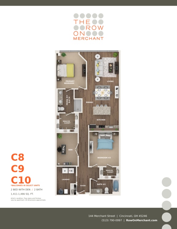 Floor Plan  2 bed 2 bath E at The Row on Merchant Apartments, Springdale, OH