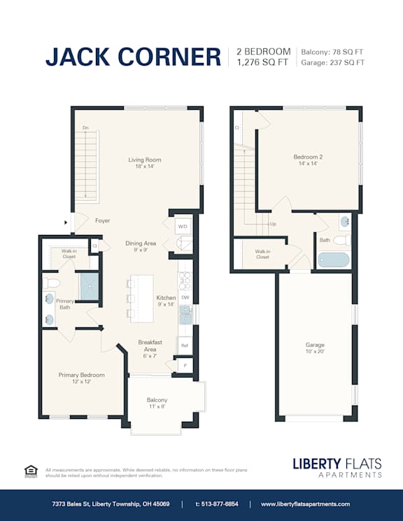 A floor plan for a 2 bedroom apartment with a living room, dining area, kitchen, and bathroom.