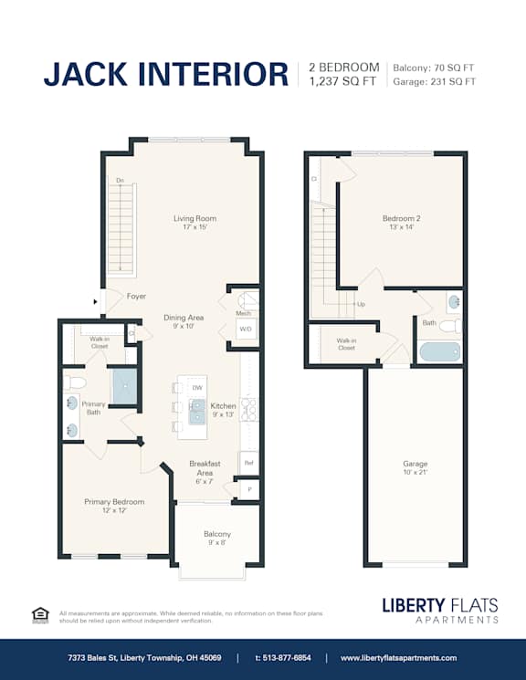 A floor plan for a 2 bedroom apartment with a living room, dining area, kitchen, and bathroom.