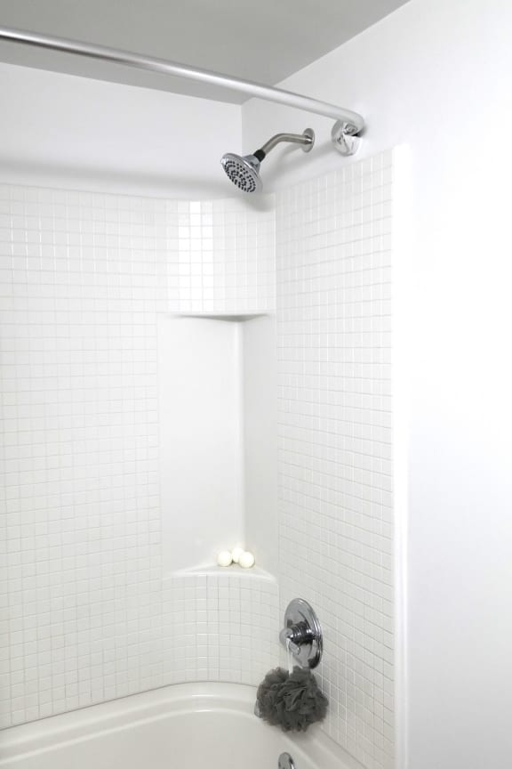 Shower in bathroom at Bloomfield Apartments, Dayton, OH