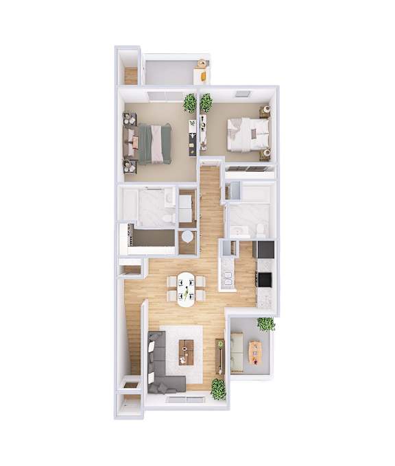 2 bed 2 bath floorplan at Waterfront Pointe, Indianapolis Indiana