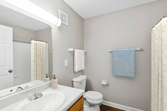 A bathroom with blue towel at Waterfront Pointe, Indianapolis