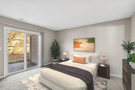 A bedroom with a plant at Waterfront Pointe, Indianapolis Indiana