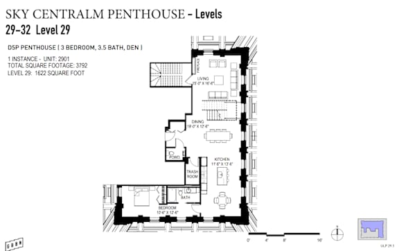 A floor plan for the Sky Central Penthouse Level 29.