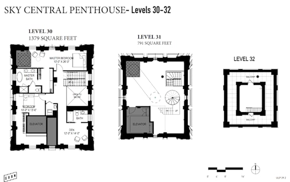 A diagram shows the layout of the Sky Central Penthouse, which is divided into three levels.