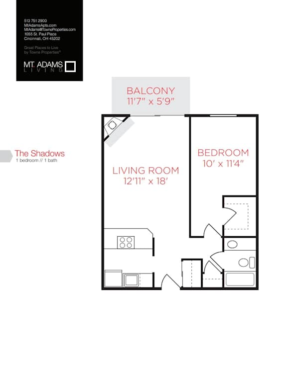 A floor plan for a Mt Adams Living apartment.