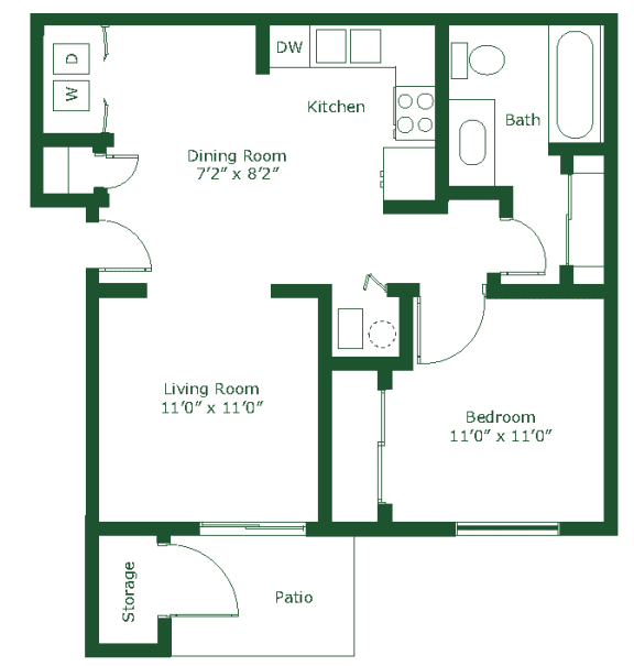 a floor plan of a bedroom apartment with a kitchen and a living room
