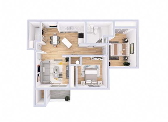 A white floor plan of a house with a kitchen, living room, and bathroom.