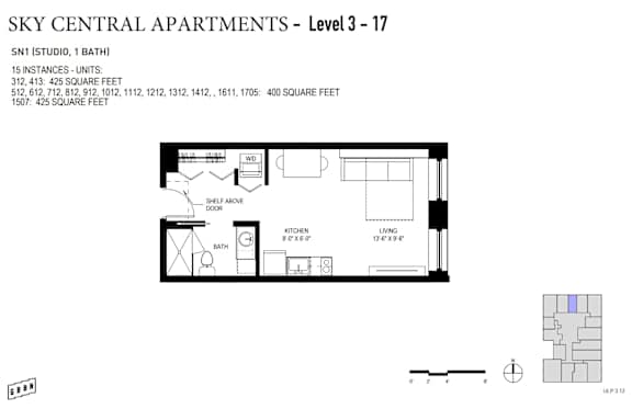 A floor plan for an apartment at Sky Central Apartments - Level 3 - 17.