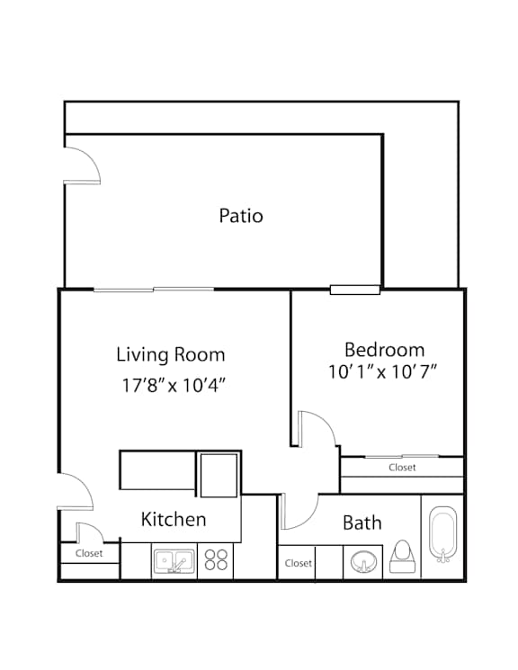 1 Bedroom 1 Bathroom Floor Plan at Spinnaker Court, Indianapolis Indiana