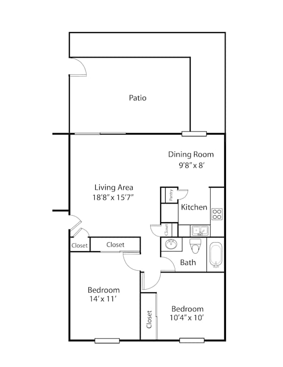 2 Bed 1 Bath Floor Plan at Spinnaker Court, Indianapolis, IN