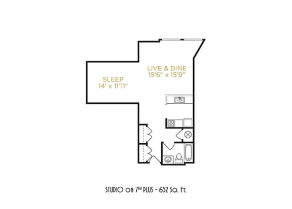 Studio on 7th Plus Floor Plan at The Lofts at Shillito Place, Cincinnati, OH