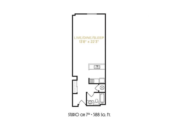 Studio on 7th Floor Plan at The Lofts at Shillito Place, Cincinnati, OH, 45202