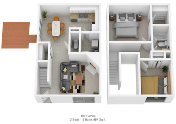 Floor Plan  2 bedroom 1.5 bathroom floor plan at Harpers Point Apartments, Cincinnati