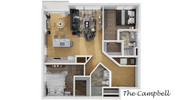 The Campbell Floor Plan at 303 Front St Apartments, Columbus, Ohio