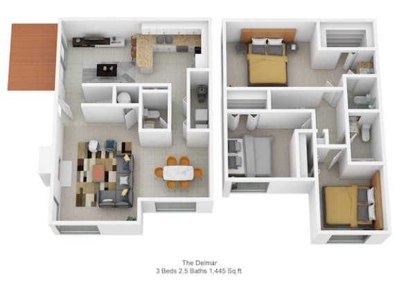 Floor Plan  3 bedroom 2.5 bathroom floor plan at Harpers Point Apartments, Cincinnati, OH, 45249