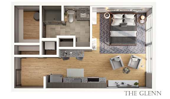 The Glenn Floor Plan at 303 Front St Apartments, Columbus