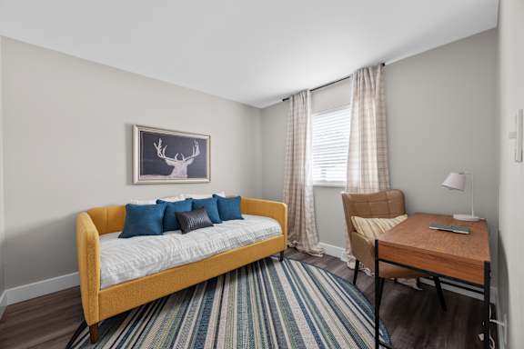 Living Area With Desk at The Rand Apartments, Columbus, OH