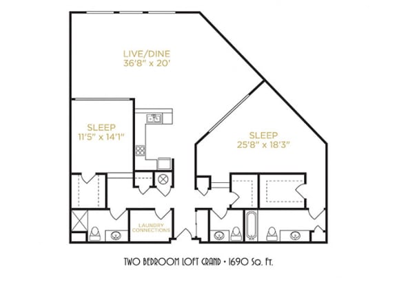Two Bedroom Loft Grand Floor Plan at The Lofts at Shillito Place, Cincinnati, OH, 45202
