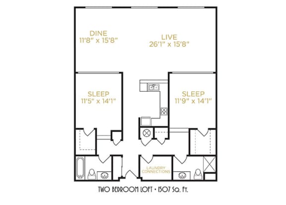 Two Bedroom Loft Floor Plan at The Lofts at Shillito Place, Ohio