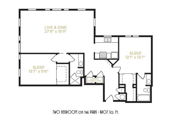 Two Bedroom on the Park Floor Plan at Gramercy on Garfield, Cincinnati, OH