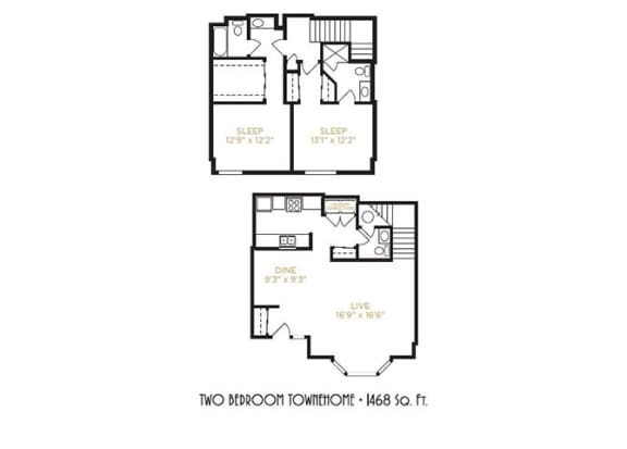 Two Bedroom Townehome Floor Plan at Gramercy on Garfield, Cincinnati, 45202