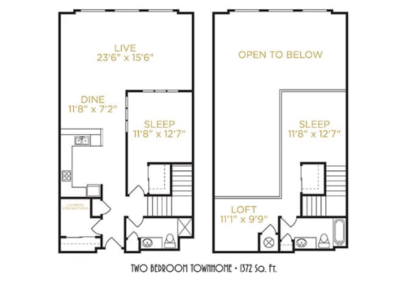 Two Bedroom Townhome Floor Plan at The Lofts at Shillito Place, Cincinnati