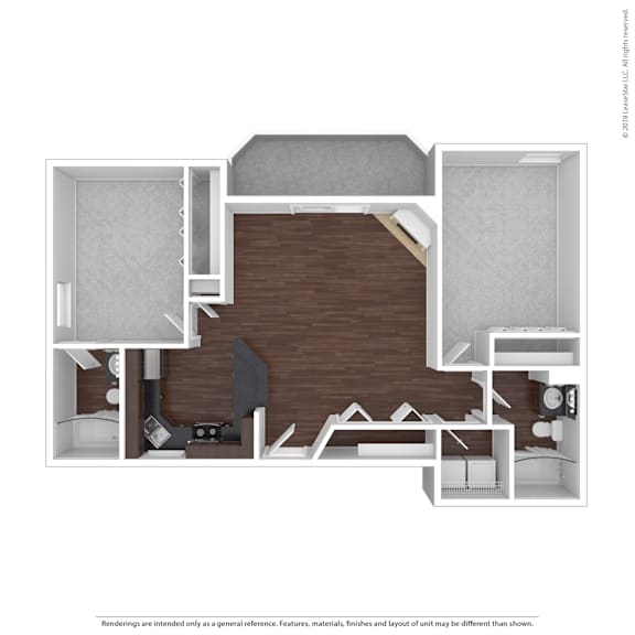 A diagram of a house layout with a kitchen, living room, and bedrooms.