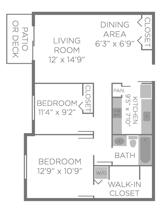 a floor plan of a bedroom apartment  at The Valley, Ohio, 45242